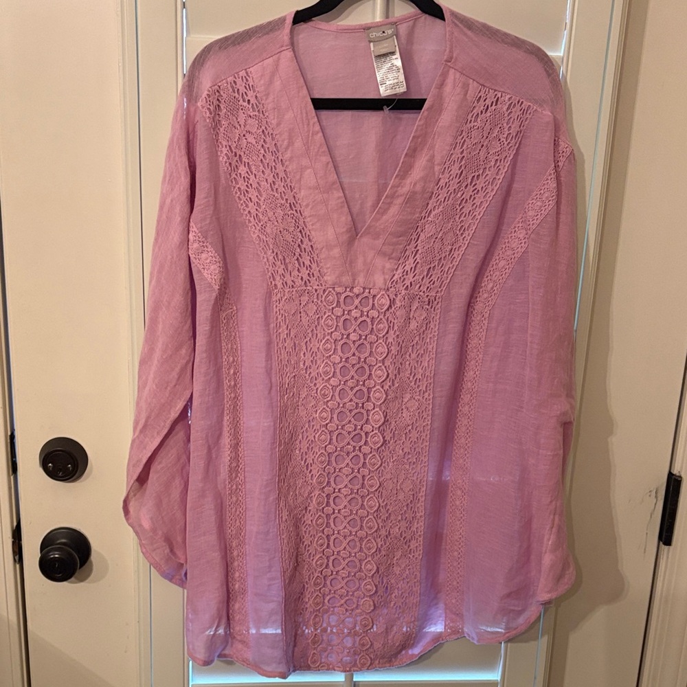 NWOT Chico's Lavender Crochet V-Neck Tunic
